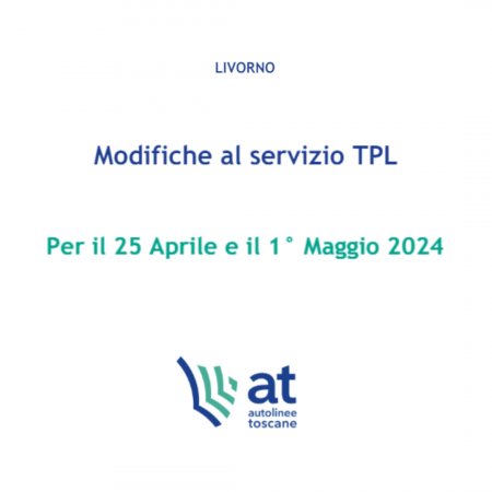 Modifiche al servizio TPL per il 25 Aprile e il 1° Maggio 2024