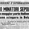 La prima pagina del Corriere della Sera che riporta la notizia della tragedia di Marcinelle